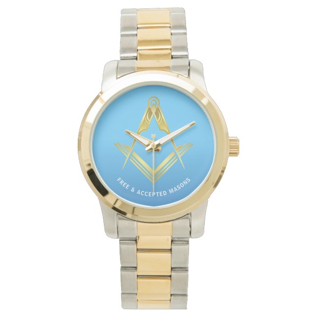 Montre Cadeaux Freemason | Masonic or argent bleu clair (devant)