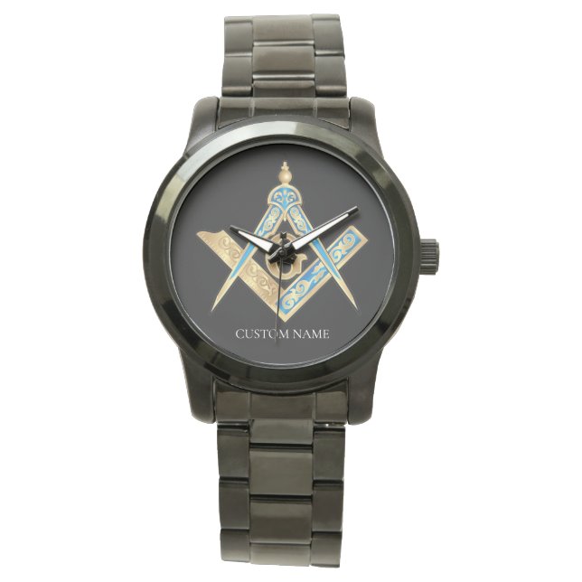 Montre Cadeaux Freemason personnalisés Black Compas Mason (devant)