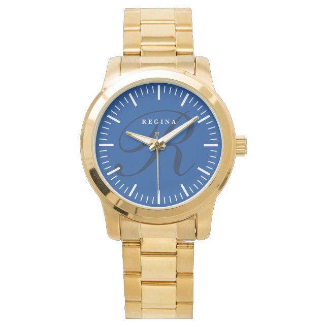 Montre Cadran bleu 40 mm visage personnalisé monogramme o (devant)