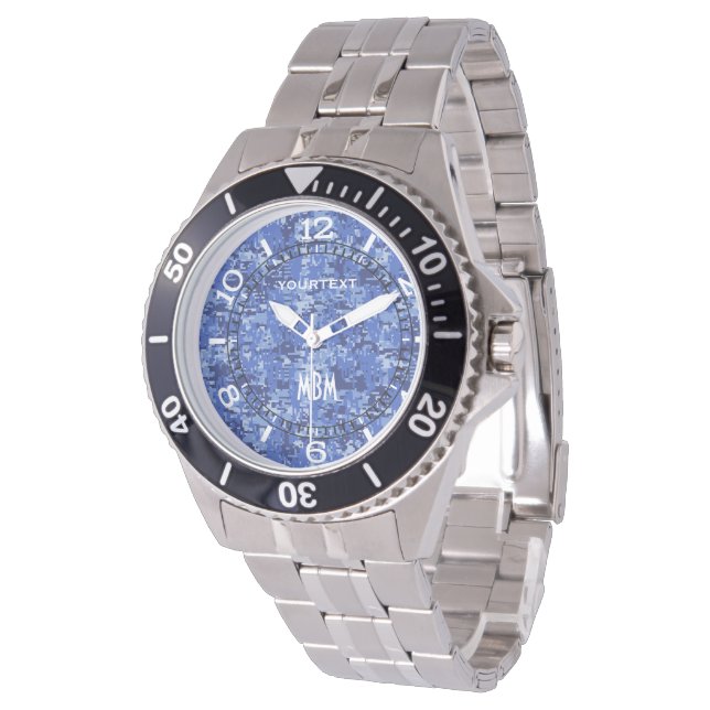 Montre Cadran Camouflage numérique bleu vibre (Incliné)