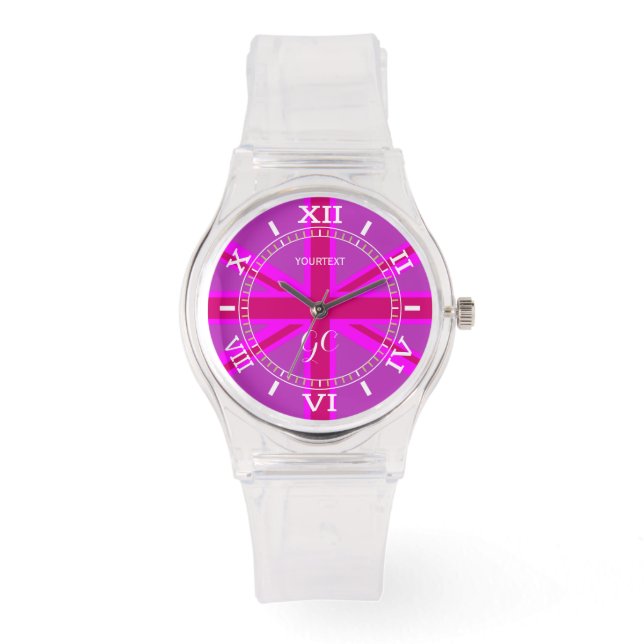Montre Cadran Fuchsia Union Jack rose chaud personnalisé (Recto)