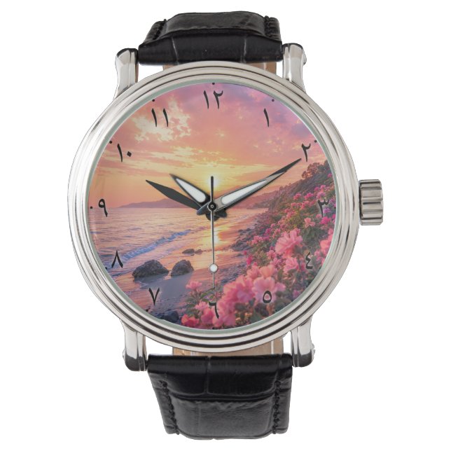 Montre Cadran mural à chiffres arabes Sunset Beach | Flor (devant)