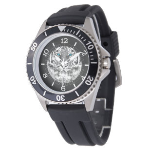 Montre Cadran noir et blanc de conception de tigre d'yeux