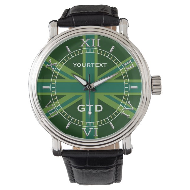 Montre Cadran personnalisé vert Turquoise Union Jack styl (devant)