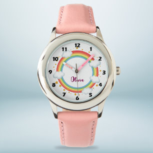 Montre Cadre de nom arc-en-ciel Cercle pour filles