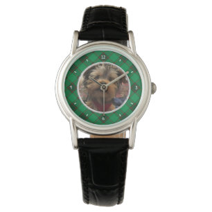 Montre Cadre photo personnalisé Noël Rouge et Vert Plaid