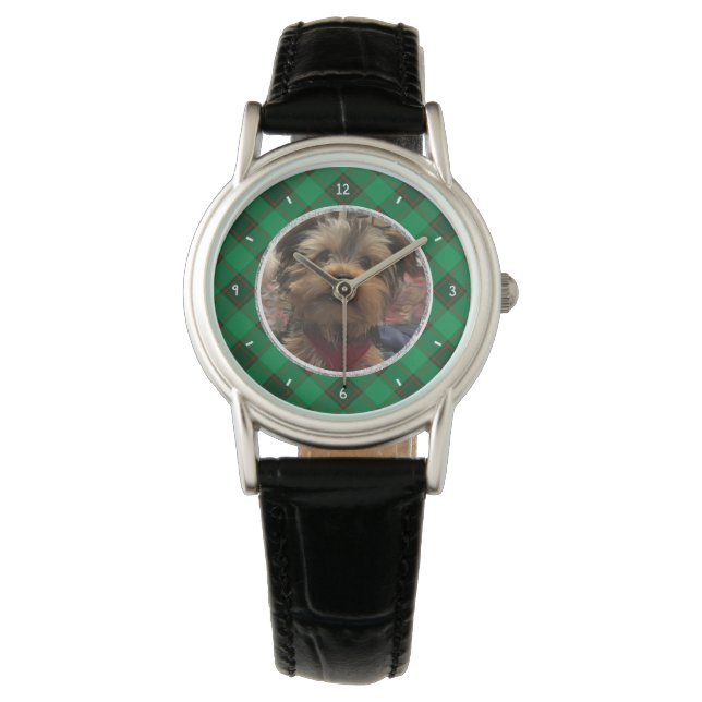 Montre Cadre photo personnalisé Noël Rouge et Vert Plaid (devant)