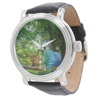 Montre Cadre tropical luxuriant de SlipperyJoe rhinoceros