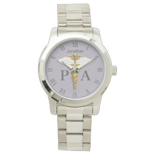 Montre Caducée doré aux ailes blanches Nom Assistant de m
