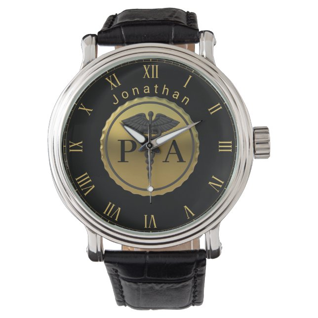Montre Caducée Emblème Or Assistant Médecin Nom PA (devant)