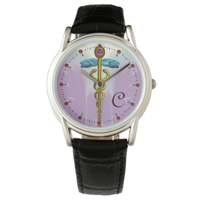 Montre CADUCUS D'OR AVEC NOEUDS CELTIQUES MONOGRAMME Lila (devant)
