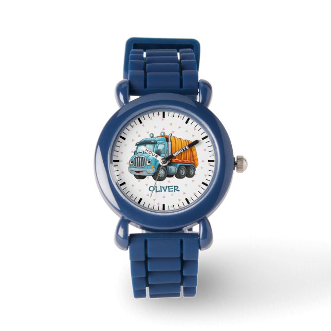 Montre Camion à benne bleu jaune drôle (Recto)