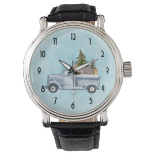Montre Camion de Noël avec pins et animaux de forêt
