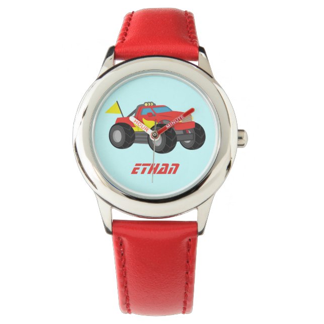 Montre Camion Monstre Rouge de Course, pour Garçons (devant)