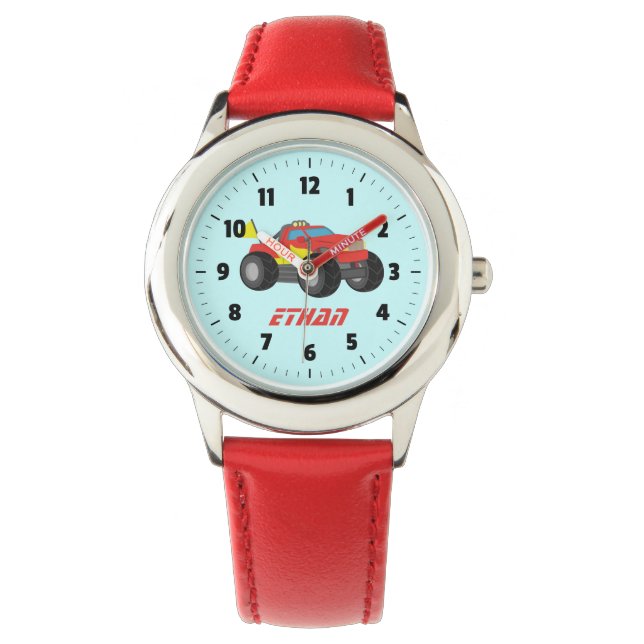 Montre Camion Monstre Rouge de Course, pour Garçons (devant)