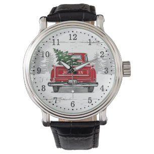 Montre Camion rouge vintage Arbre de Noël Bois rustique r