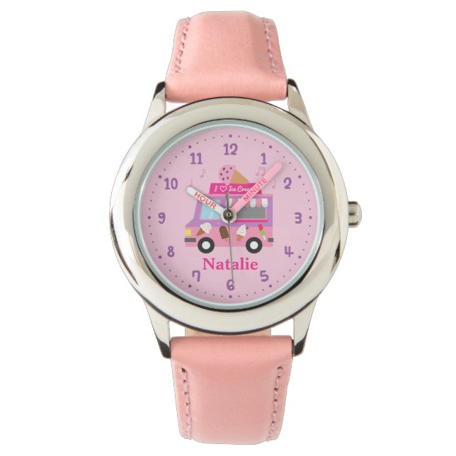 Montre Camionnette de Glace Rose Violet Sucrée Pour Fille (devant)