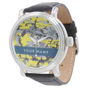 Montre Camouflage jaune et gris Personnalisez votre nom