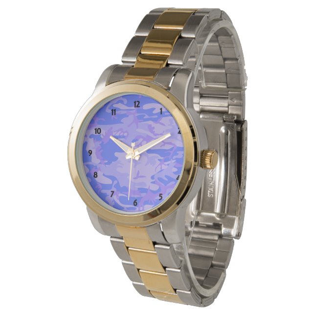 Montre Camouflage Pastel Bleu Motif Abstraite Femmes (Incliné)