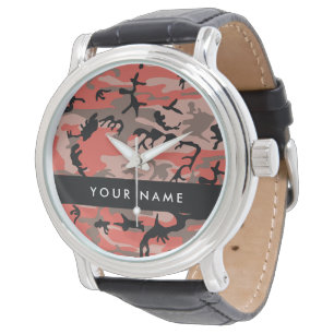 Montre Camouflage Rouge et Marron Personnalisez votre nom