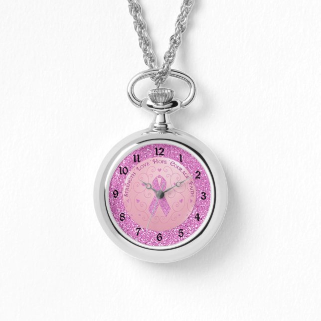 Montre Cancer du sein Parties scintillant de ruban rose (Recto)