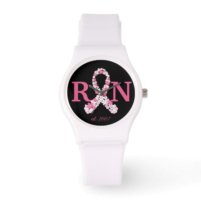 Montre Cancer du sein rose Infirmière inscrite Personnali (Recto)