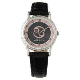 Montre Cancer Zodiac Signal Rose rose noir Nom personnali