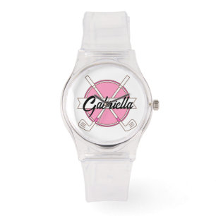 Montre Canettes de golf personnalisées rose élégant Monog