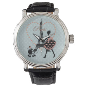 Montre Caniche vintage romantique mignon de silhouette de