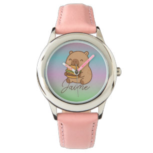 Montre Capybara arc-en-ciel hamburger mignon pour enfants