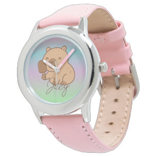 Montre Capybara mignon mangeant une glace Arc-en-ciel