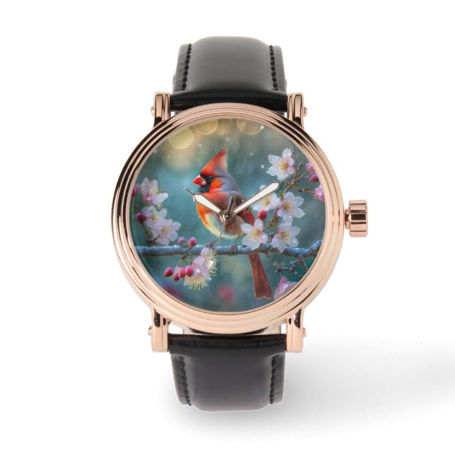 Montre Cardinal masculin en fleurs de cerisiers au clair  (Recto)
