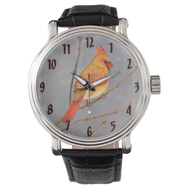 Montre Cardinal sur la peinture de branche - Art original (devant)