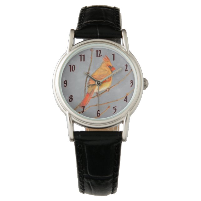 Montre Cardinal sur la peinture de branche - Art original (devant)