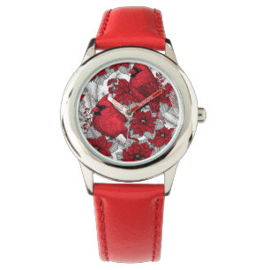 Montre Cardinaux et poinsettia en rouge et blanc