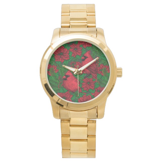 Montre Cardinaux et poinsettia pour Noël (devant)