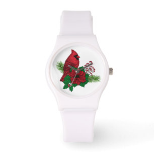 Montre Cardinaux rouges sur décoration de Noël