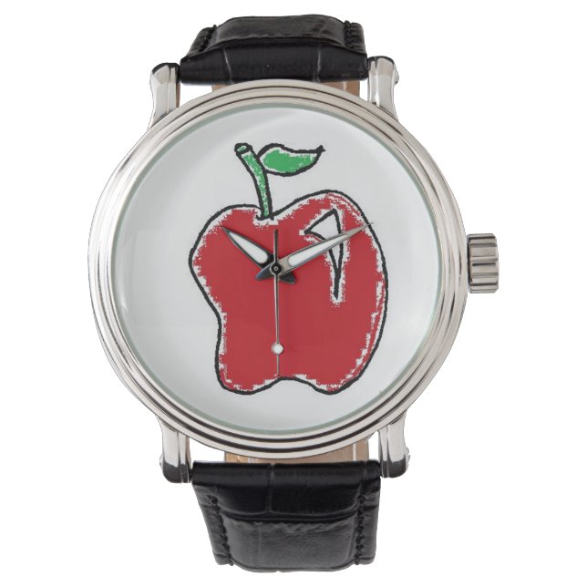 Montre Caricature à la pomme rouge dessinée à la main (devant)