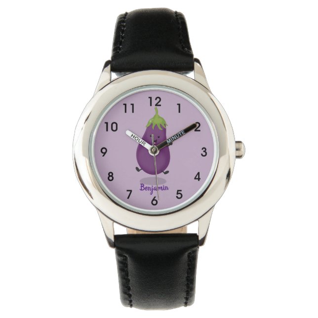Montre Caricature d'aubergine d'aubergine joliment heureu (devant)