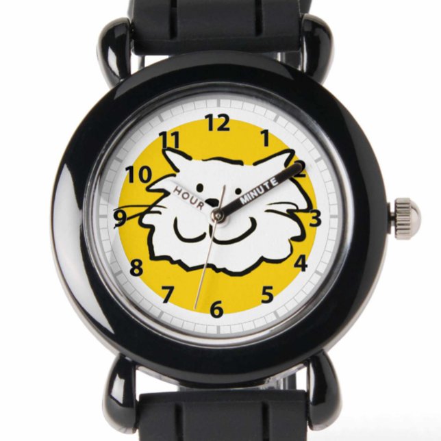 Montre Caricature de chats joyeux et souriante en jaune e (Créateur téléchargé)