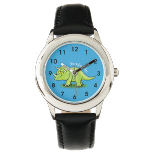 Montre Caricature de dinosaure de triceratops vert mignon
