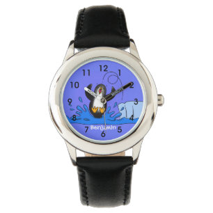 Montre Caricature de manchot joyeux sautant