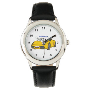Montre Caricature de voiture sport jaune joyeux