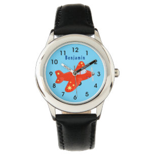 Montre Caricature de vol d'avion rouge mignon