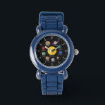 Montre Caricature du système solaire dessinant des planèt<br><div class="desc">Système solaire amusant et coloré noir montre. Dessin de dessin animé des planètes et de l'espace.</div>