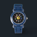 Montre Caricature du système solaire dessinant des planèt<br><div class="desc">Système solaire amusant et coloré noir montre. Dessin de dessin animé des planètes et de l'espace.</div>