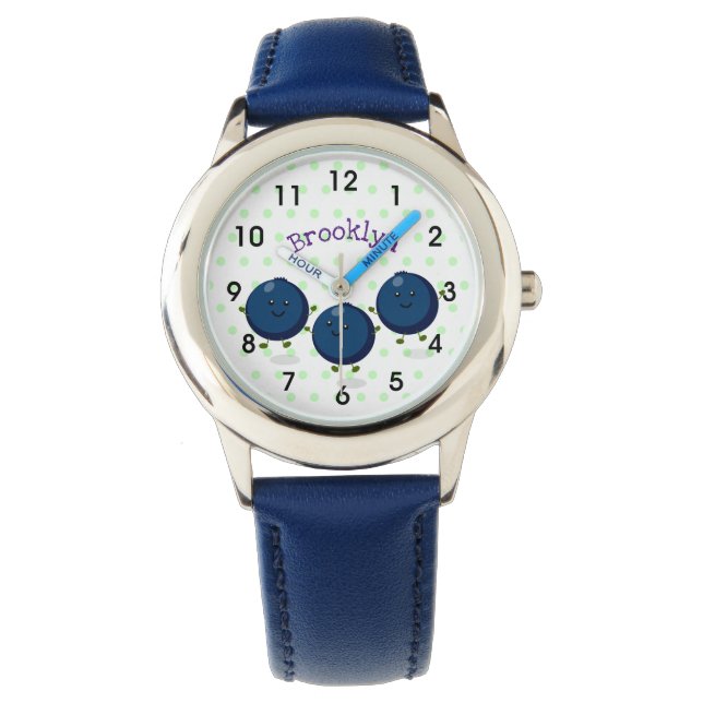Montre Caricature mignonne de bleuets violets (devant)
