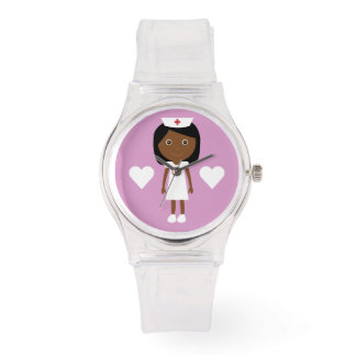 Montre Caricature mignonne Infirmière et Coeurs ethniques