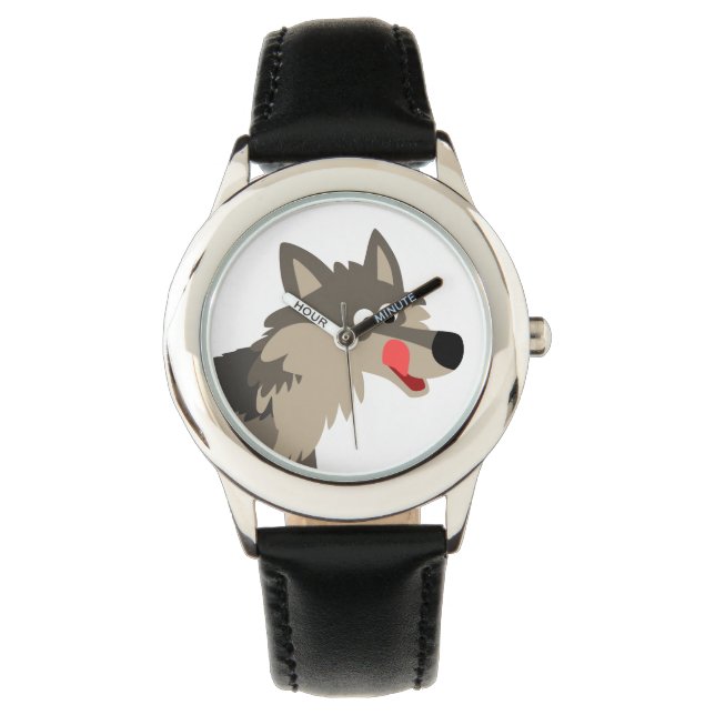 Montre Caricature mignonne Veille Wolf affamé (devant)