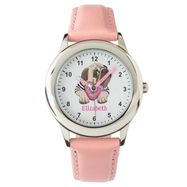 Montre Carlin bébé mignon avec coeur rose Donut Girl's Fi (devant)